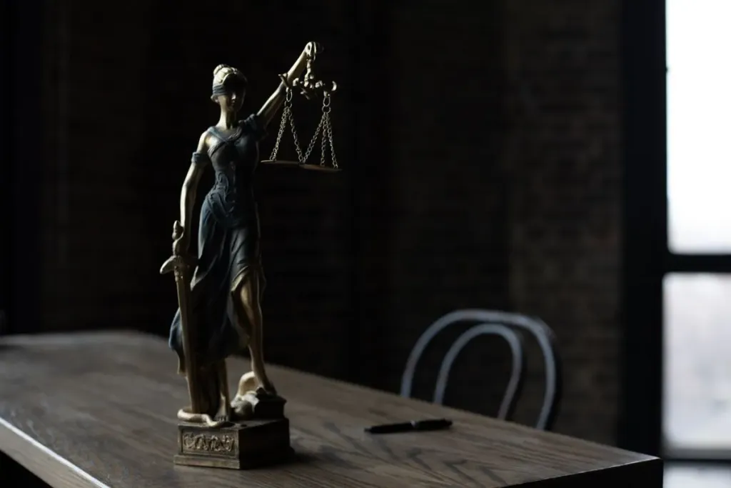 Lady Justice statue on a desk