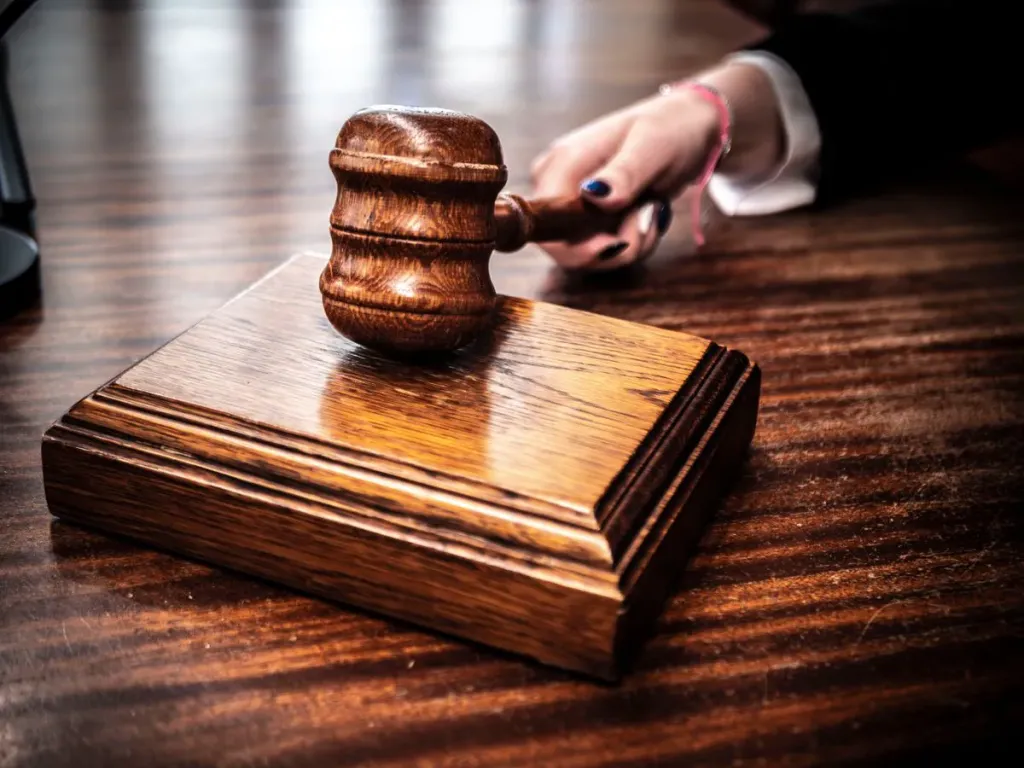 A wooden judge’s gavel