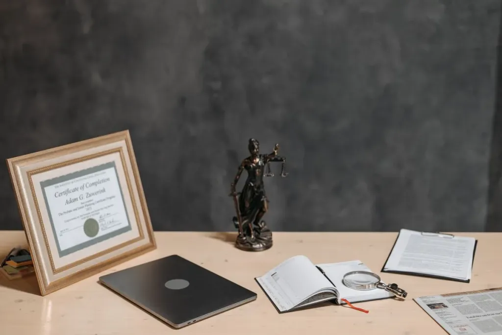 A law office with a Lady Justice statue